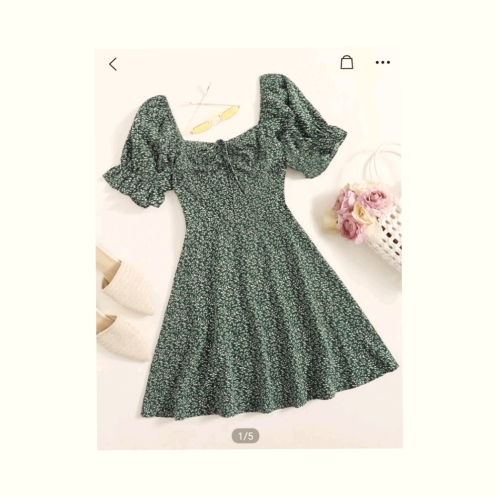 Green Floral Ruffle Dress